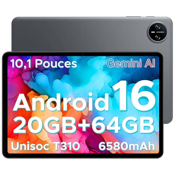 DOOGEE Tab A9 Android 16 Tablet 10 Pollici, 20GB RAM + 64GB ROM (TF 2TB), 6580mAh Batteria, 5G WiFi, 1280 * 800 IPS, BT5.0, 5MP+8MP, Tablet in Offerta gaming Unisoc T310 Quad Core/OTG/Face Unlock
