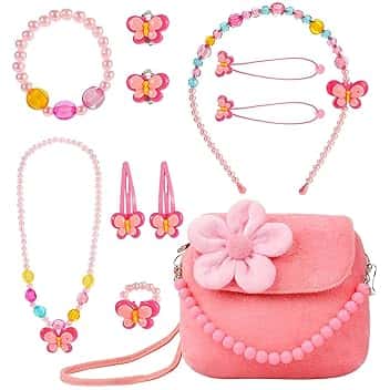 MEMOFYND Sacchetto di Gioielli Con Fiori - Set di Accessori Rosa per Ragazze, Ferro
