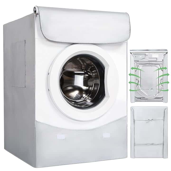 Copertura Lavatrice per Esterno - HAUSPROFI Coprilavatrice di Spessore Migliore per Lavatrici e Asciugatrice - Coperchio Lavatrice Impermeabile con Protezione Solare Argentati - 60 * 64 * 85 CM