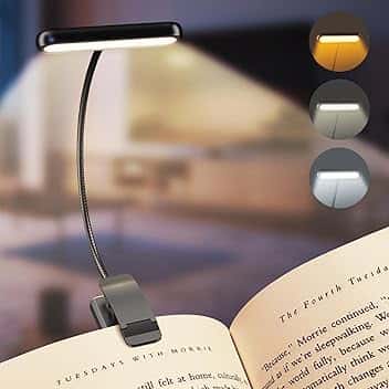 iFalarila Luce da Lettura Ricaricabile con Cavo Tipo-C, 12 LED Lampada da Lettura con Clip [3 Colore e 10 Luminosità] Lampade da libro Letto Clip Flessibile a Collo d'oca Piccola per Bambini ISCC PLUS