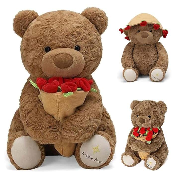 Orsacchiotto Peluche con Rosa, 30CM Orsacchiotto Peluche, Orso Di Peluche Per San Valentino, Teddy Bear Peluche, Orsacchiotto con Bouquet di Rose, Regalo per Compleanno, San Valentino, Natale (M2)