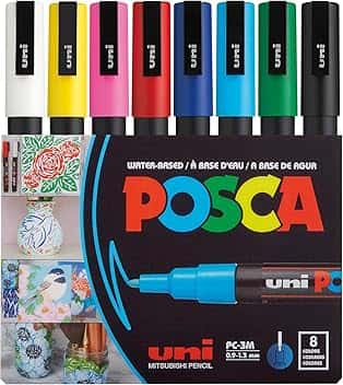 POSCA 186508 - Pennarelli POSCA con punta rotonda fine, set da 8, colori primari