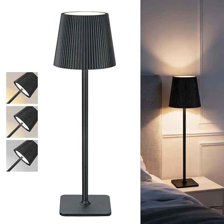 Lampada da Tavolo LED Senza Fili con Controllo Touch – Lampada Ricaricabile da 5200mAh Dimmerabile, IP54 Resistente all’Acqua – Perfetta per Interni ed Esterni, Nero Recycled Claim Standard Blended