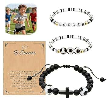 UZYXC Set di 3 Braccialetti da Calcio, Regali per Ragazzi, Ideali per Comunione, Cresima, Confermazione, Inizio Scuola, Pasqua e Natale