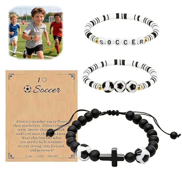 UZYXC Set di 3 Braccialetti da Calcio, Regali per Ragazzi, Ideali per Comunione, Cresima, Confermazione, Inizio Scuola, Pasqua e Natale