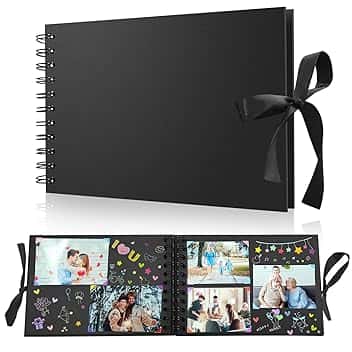 Album Fotografico Personalizzabile, Album Foto Piccolo 10x15 Fai da Te Spirale, 60 Pagine Nere Scrapbook con Copertina Rigida Carta, Scrapbooking per Anniversario di Matrimonio Nozze Valentino, Nero