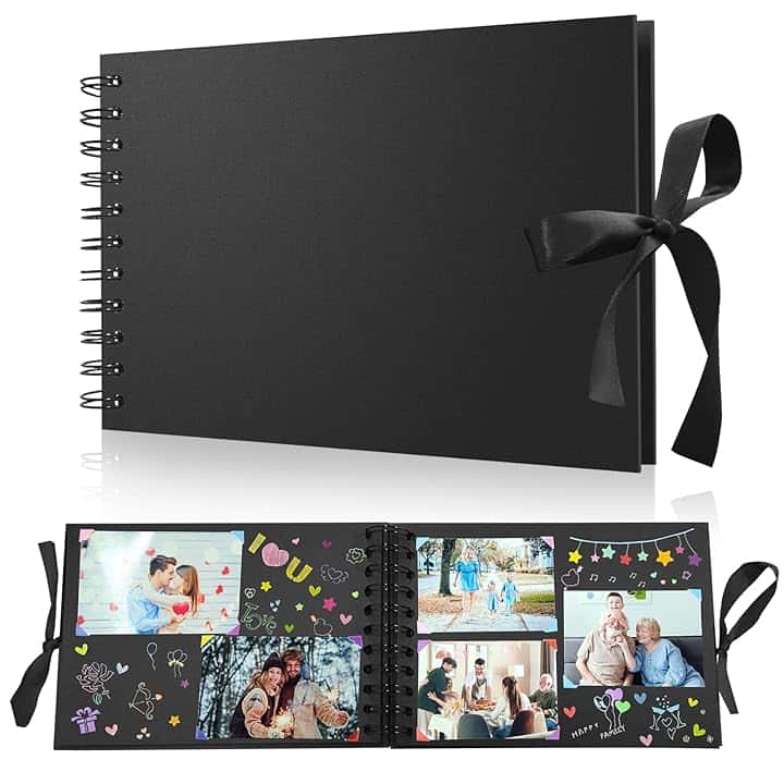 Album Fotografico Personalizzabile, Album Foto Piccolo 10x15 Fai da Te Spirale, 60 Pagine Nere Scrapbook con Copertina Rigida Carta, Scrapbooking per Anniversario di Matrimonio Nozze Valentino, Nero