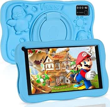 Tablet Bambini 7 Pollici con Controllo Parentale, Android 13 Tablette, 8 GB RAM 64GB ROM (256 GB Estensione) Bluetooth, WiFi,Tablet per Bambini con Custodia(Blu)