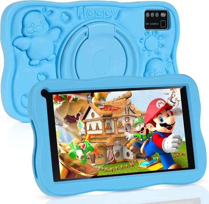 Tablet Bambini 7 Pollici con Controllo Parentale, Android 13 Tablette, 8 GB RAM 64GB ROM (256 GB Estensione) Bluetooth, WiFi,Tablet per Bambini con Custodia(Blu)