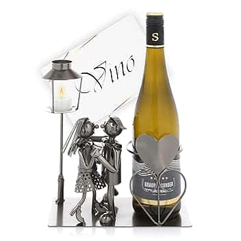 Nordstern Portabottiglie coppia danzante con lanterna per candela - Portabottiglie con biglietto di auguri come regalo di coppia per matrimonio o fidanzamento