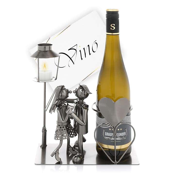 Nordstern Portabottiglie coppia danzante con lanterna per candela - Portabottiglie con biglietto di auguri come regalo di coppia per matrimonio o fidanzamento