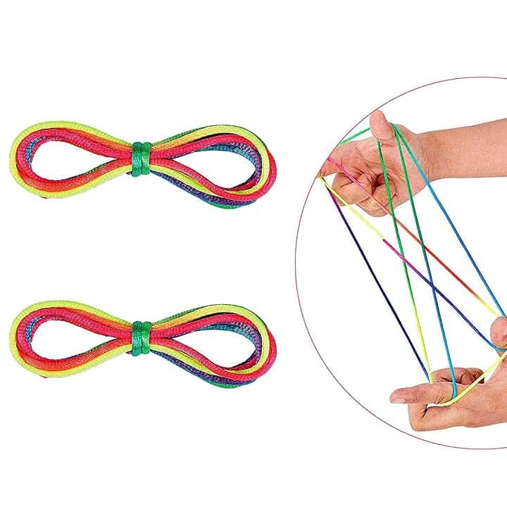 Giochi Di Corda Mano, 2 Pezzi Spago Arcobaleno Finger Twist Gioco di Corde Gioco da Dita, Finger game per ragazzi e ragazze 5+, lunghezza 78 cm ottimo come piccolo regalo