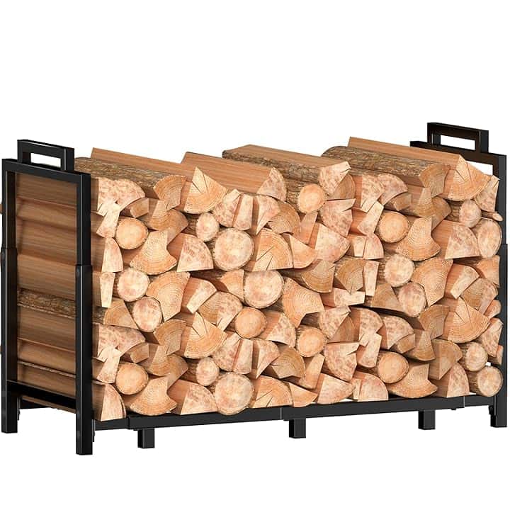 Portalegna Rettangolare Regolabile Antigraffio Porta Legna da Interno/Esterno Metallo 400lbs 10 Gambe con Maniglie Saldate(128-150x33x58-78cm Nero)