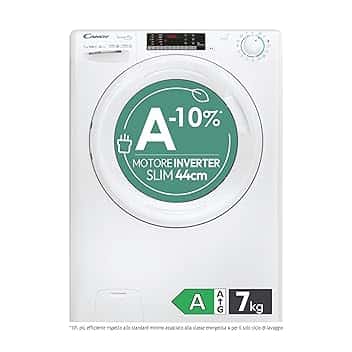 Candy Smart Pro Inverter Lavatrice SLIM 7 kg Carica Frontale, 85 x 60 x 45,4 cm (A x L x P), Motore Inverter Speed‑Drive, Wi‑Fi + Bluetooth, Classe Energetica A – CO4474TWM6/1‑S Etichetta Energetica