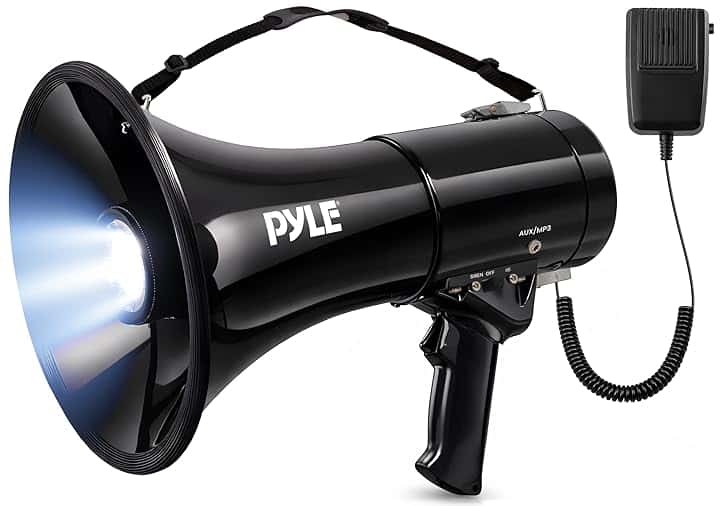 Pyle Megafono 50 Watt con Microfono, Megafono Portatile con Sirena Allarme e Volume Regolabile, Interno/Esterno, Sport, Calcio, Basket, Baseball, Fans e Allenatori e Emergenze