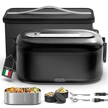 Scaldavivande Elettrico Portatile, 100 W Porta Pranzo Termico con Borsa Termica, 1.5 L 3 In 1 Scalda Vivande Elettrico, 12 V/24 V/220 V Lunch Box Termico per Auto Camion e Ufficio, Nero