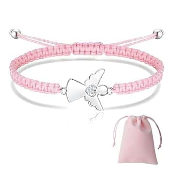 HAPZUR 1 Braccialetto con Angelo Custode + 1 Borsa, Regolabile, in Argento, Come Regalo per Comunione, Comunione Bambina, Prima Comunione Bambino, Piccoli Regali con Confezione Regalo (Rosa)