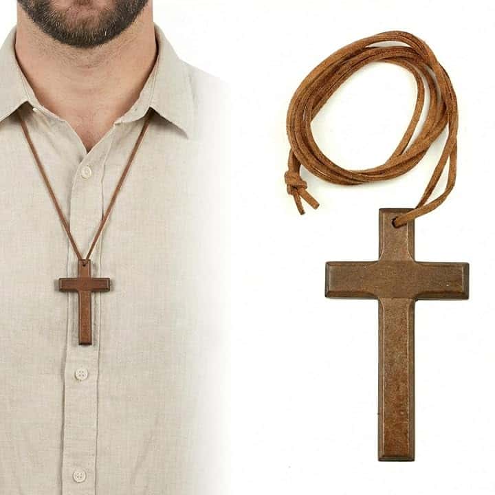 BAUCH Collana croce legno regolabile 70cm noce regalo per famiglia, rosario collana uomo, collana con croce uomo, collana croce