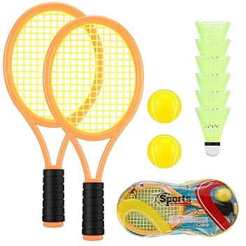 Miiepls Racchetta Tennis Bambino, Kit Racchette da Badminton con 2 Palline e 6 Volano, Mini Set Racchette Badminton per Bambini Indoor Outdoor Giochi