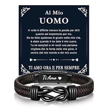 Gamtic Bracciale Uomo di Cuoio Ti Amo - Regalo per Lui Marito Papà Figlio Uomo Adjustable in Pelle Bracciale Intrecciata Fatta a Mano Idea Regali per Compleanno Natale Matrimonio e Anniversario