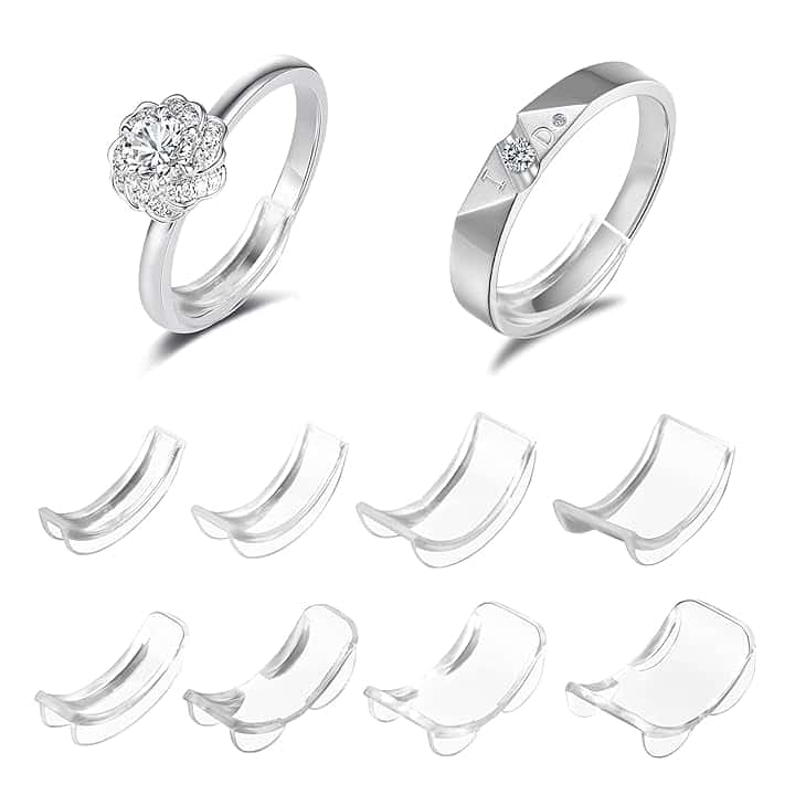 JSMTKJ 24 Pezzi Ferma Anello Stringi Anello Regolatore Della Misura dell'anello Invisibile Misura Anello Trasparente in Silicone Regolazione per Anelli Sciolti