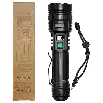 WEDETIAN Torcia LED Ricaricabile, 30000 Lumens Torcia LED Potente Professionale, 5 modalità Mini Torcia Tattica Militare, IP67 Impermeabile Flashlight per Campeggio Trekking Emergenza (1 pezzo)