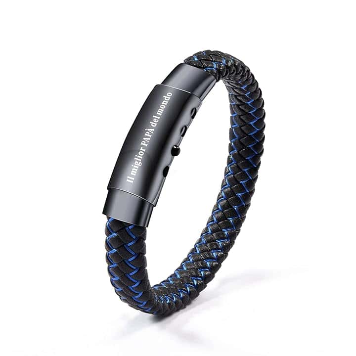 VGWON Bracciale per Papà, Bracciale Regolabile In Pelle Intrecciata Blu con Incisione Laser, Regalo di Natale per Papa, Regalo per la Festa del Papà, Regali di Compleanno