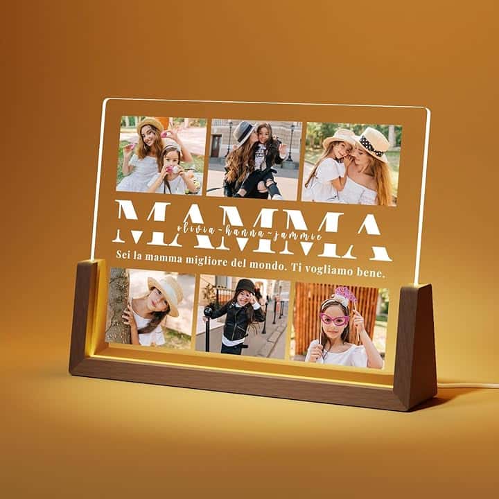 LUCKOR Regalo per la Festa Della Mamma - Lampada Personalizzata con Foto - Cornice Festa Della Mammina - Regali Festa Mammà Originali, Regalo Donna Originale Utile, Idee Regalo Compleanno