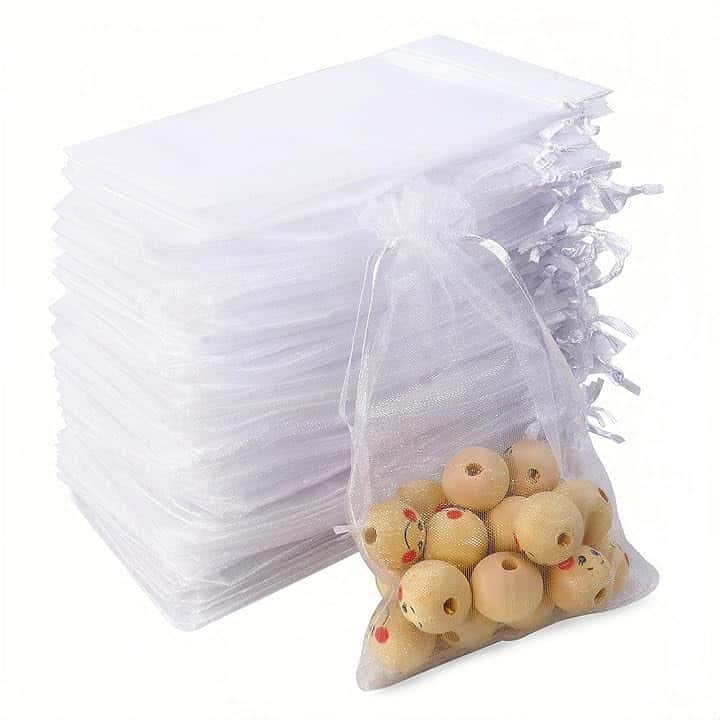 soodyoow Soodyoow 100 Pezzi Sacchetti Organza, 10 x 15 cm Biano Sacchetti in Organza con Coulisse, Organza Gioielli Sacchetto, Regalo Borse, per Matrimonio, Compleanno, Natale Regalo, Caramelle, Gioielli