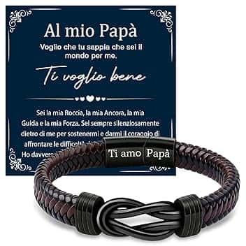 Meleager Meleager Bracciale Papa con Incisione Ti Amo papà, Regalo per papà/Nonno per Festa del papà/Natale/Compleanno, Bracciale Uomo in Pelle da 21,5cm