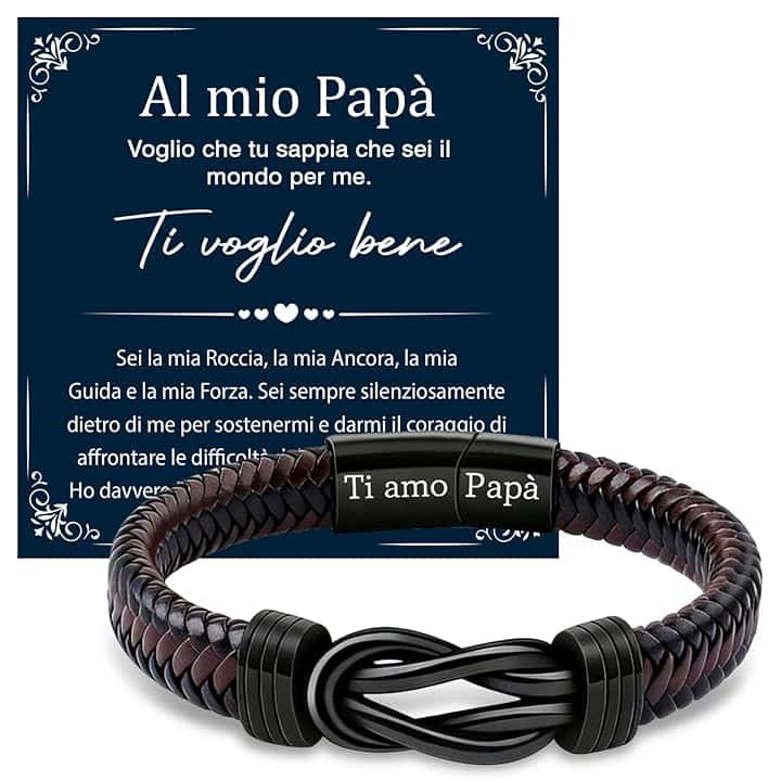 Meleager Meleager Bracciale Papa con Incisione Ti Amo papà, Regalo per papà/Nonno per Festa del papà/Natale/Compleanno, Bracciale Uomo in Pelle da 21,5cm