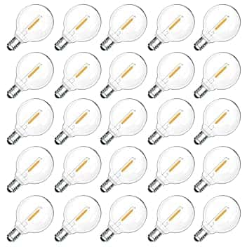 25 Pezzi Lampadina LED G40 E12 1W Esterno Ricambi, Bianco Caldo 2700K, 100LM, G40 LED Filamento Lampadina, Impermeabili IP54, Non Dimmerabile, per stringhe luminose Illuminazione interna ed esterna