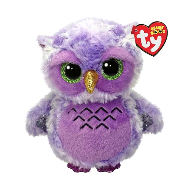 TY Beanie Boos - Owlivia la Gufetta Viola con Occhi Verdi Grandi e Glitter, il Peluche con gli Occhi Grandi Scintillanti - 15 Cm - T37364