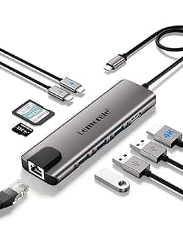 Lemorele Hub USB C con Ethernet RJ45 da 1000M- 10 en 1 Custodia in Alluminio Adattatore USB C Hub a HDMI 4K, 3 USB-A 3.0, PD 100W, SD/TF, Dati USB-C per Macbook Air/Pro, iPad, Windows, Switch