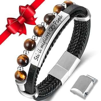 Jbniuay Bracciale Uomo DAD - Braccialetto in Pelle con Incisione 'Il Miglior Papà' - Regalo per la Festa del Papà