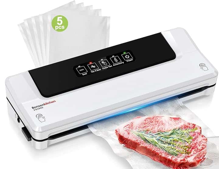 Bonsenkitchen Macchina Sottovuoto per Alimenti 4 in 1 - Macchina Sottovuoto per La Cottura Sottovuoto e La Conservazione di Alimenti Freschi, Con Modalità Vuoto Esterno