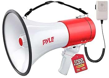 Pyle Megafono Portatile con Sirena Integrata, Megafono 50 Watt, Controllo Volume Regolabile e Funzione Registrazione, Ideale per Sport e Sicurezza