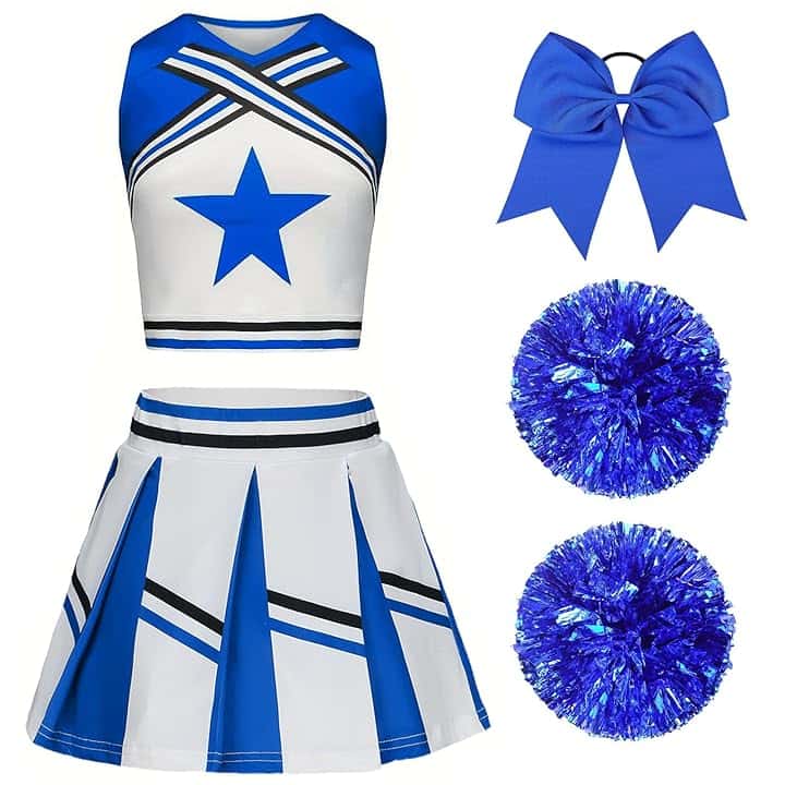 Vestito Cheerleader Bambina Costume da Cheerleader per Ragazze Bambini con Pon Pon Cheerleader e cerchietto per capelli Uniforme da Cheerleader Bambina per Carnevale Compleanno Halloween Feste Cosplay