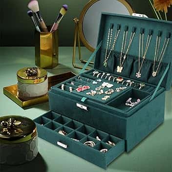 talifoca talifoca Porta Gioielli Donna, Cofanetto Portagioie Scatola Porta Gioielli da Viaggio con tre Strati, Grande Gioielli Scatola Organizer per Anelli Bracciali Orecchini Collane