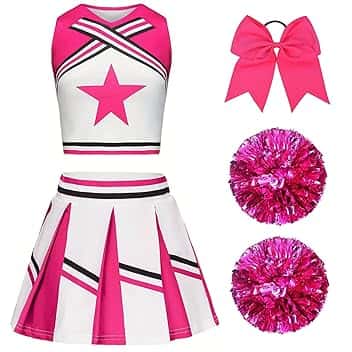 Vestito Cheerleader Bambina Costume da Cheerleader per Ragazze Bambini con Pon Pon Cheerleader e cerchietto per capelli Uniforme da Cheerleader Bambina per Carnevale Compleanno Halloween Feste Cosplay