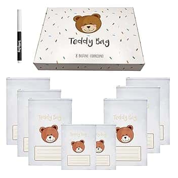 Teddy Bag 8 Bustine Corredino Neonato 100% Made In Italy Sacchetti Cambio Bimbo Borsone Nascita per Future Mamme Borsa Parto Ospedale Lista Nascita Bebè Regalo Neonati Maschio e Femmina