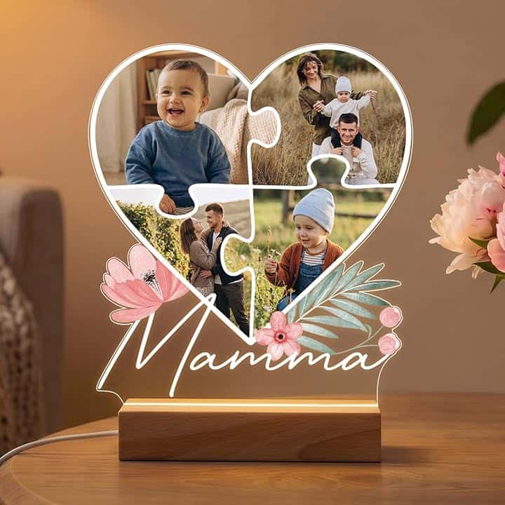 Lampada Personalizzata con Foto - Regalo Festa Della Mamma - Stampa ad Alta Definizione - Regali Festa Della Mamma Personalizzato Originali - Luce Notturna con Foto e 2 Basi a Scelta