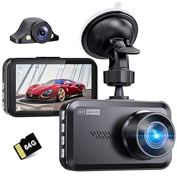 Miden 4K+2.5K Doppia Dashcam,Scheda SD 64G,2160P+1600P UHD Telecamera per Auto,Dash Cam Auto IPS 3.2" con Grandangolo di 336°,G-Sensor,Visione Notturna,WDR,Monitor di Parcheggio,Registrazione in Loop