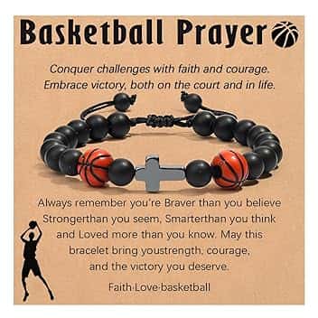 Luxorium Luxorium Bracciale Uomo Croce Basket Regalo Comunione Bracciale Comunione Ragazzo Pietra Naturale Regolabile Regalo per Figlio Nipote Fratello