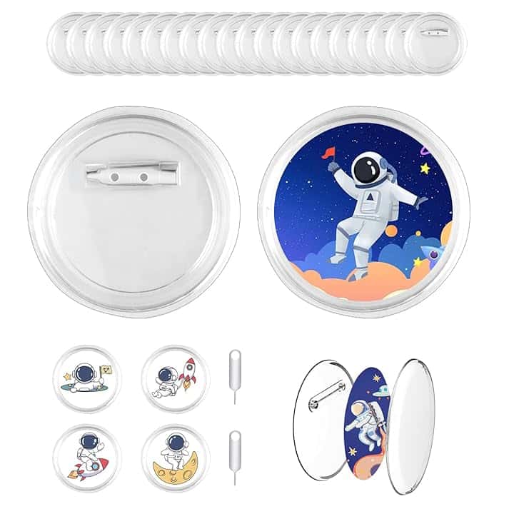 MUZHUPGUZ 20 Pz Spille Personalizzate, Spille Personalizzabili per Bambini, Spille Fai Da Te, Spilla Distintivo Vuoto, Bottoni Badge Trasparenti, Spille Spillette Rotonde per Decorazione Artigianato, Ø 60 mm