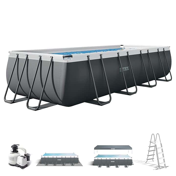 Intex 26356NP – Piscina Fuori Terra Ultra XTR Frame Rettangolare, Pompa Filtro 5700 L/h, Scaletta, Telo Base e Copertura, 17203 L, Acciaio e PVC, Grigio, 549x274x132 cm