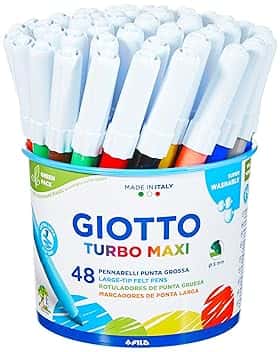 GIOTTO Turbo Maxi - Barattolo Set 12X4 Pennarelli A Punta Larga, 5 mm, Super Lavabili