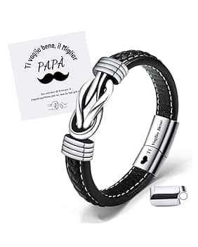 MANVEN Bracciale Uomo Da Papà Figlio Bracciale In Pelle Con Chiusura Magnetica Regalo per Figlio Papà Uomini Regali Per La Festa Del Papà Regalo Figlio Compleanno
