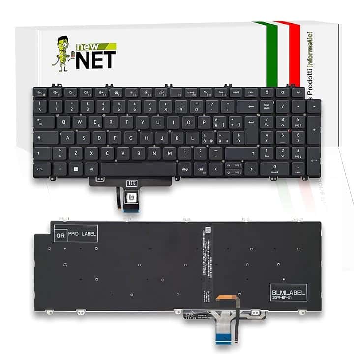 new net - Tastiera Compatibile con dell Latitude 5520, 5521, 5530, 5531, 5540, 3540 [Senza Frame - Colore Tasti Nero - Retroilluminata - Layout ITA]