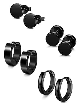 YADOCA 4-6 Paia Orecchini Cerchio Uomo Acciaio Inossidabile Ipoallergenico Neri Piercing Set per Donna
